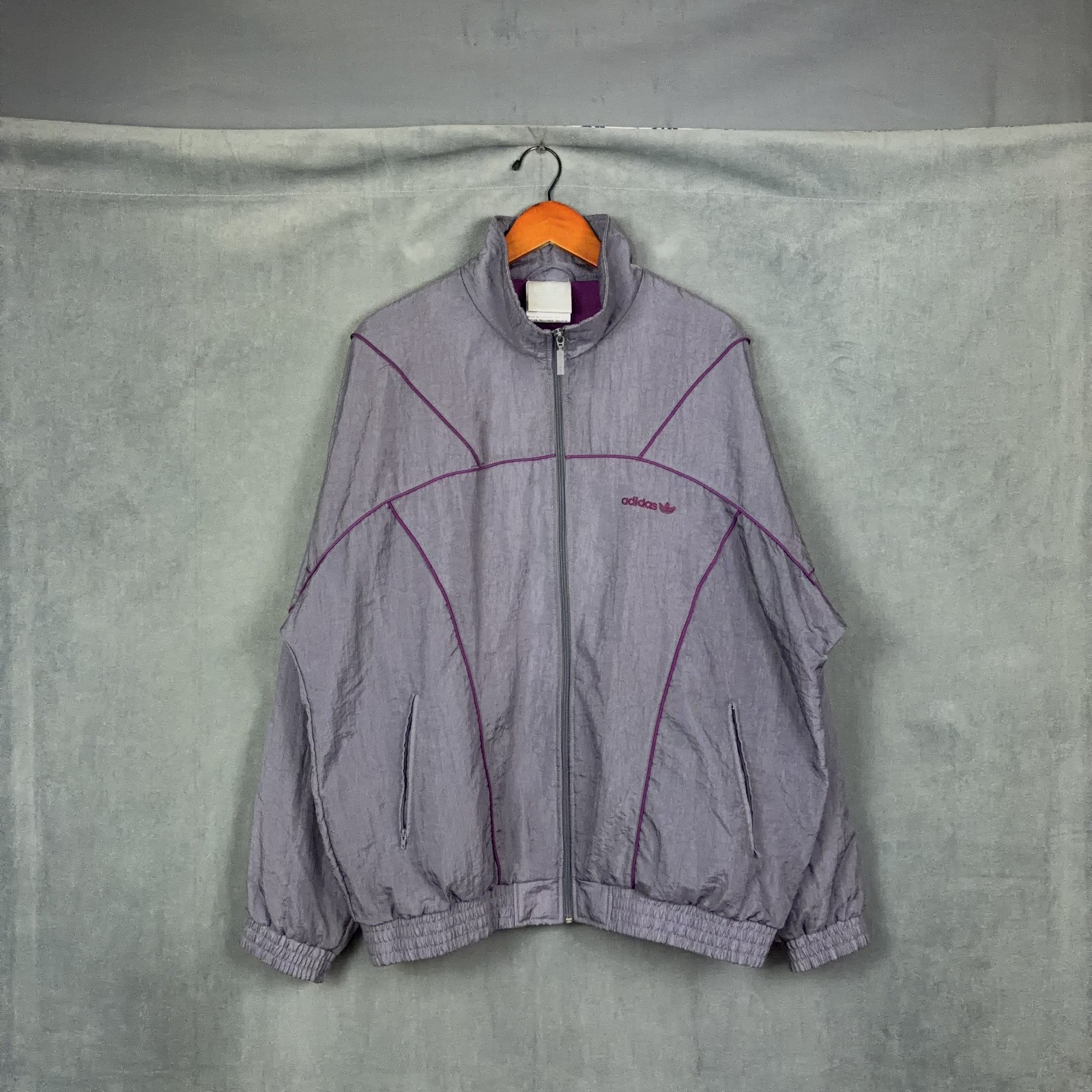 Vintage Adidas Track Jacket Mens Size Large Grey Purple Fleece Lined Retro Sport