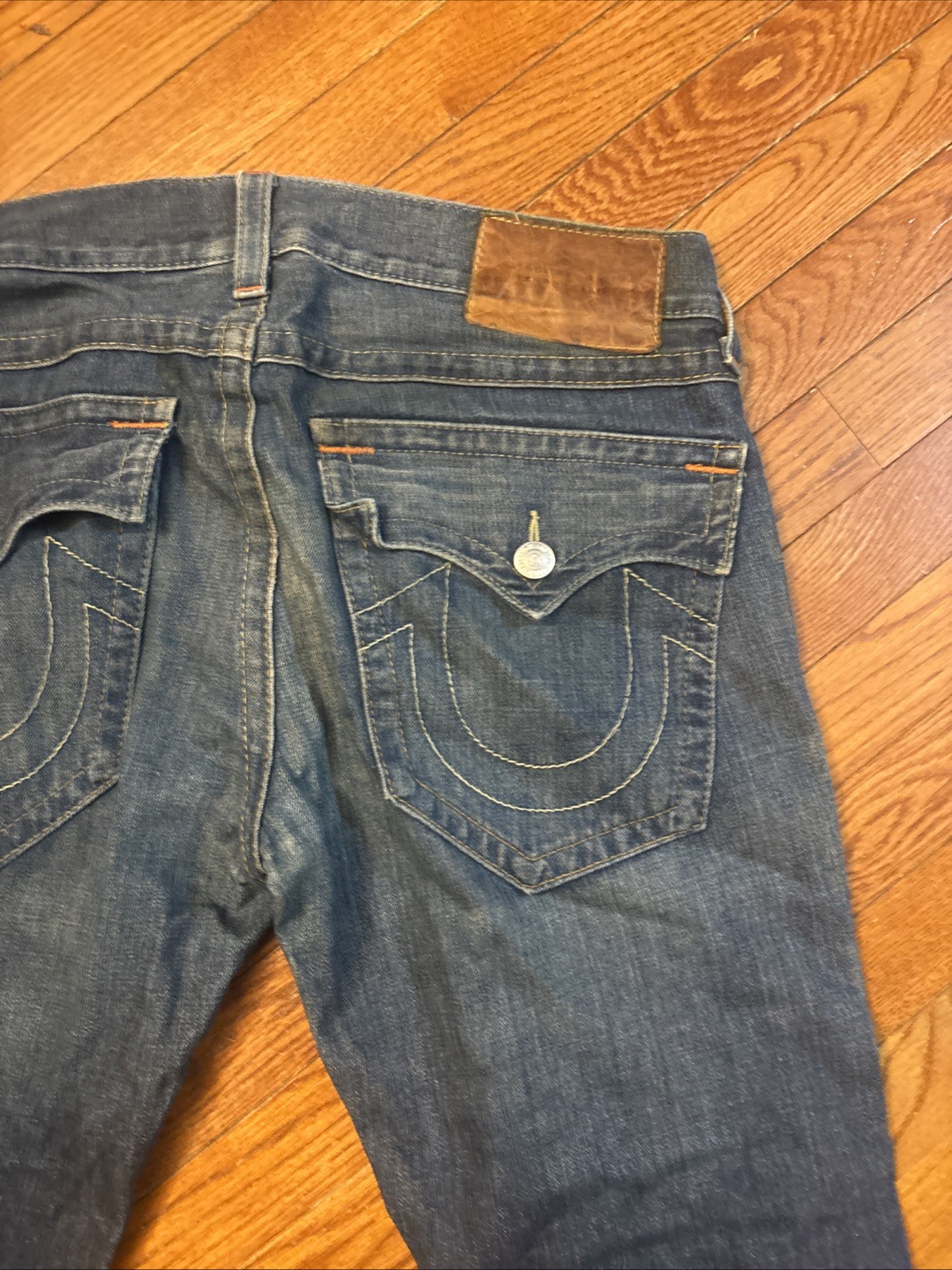 True Religion Straight Leg Blue Denim Jeans Stitching Logo Men’s Made USA Vtg