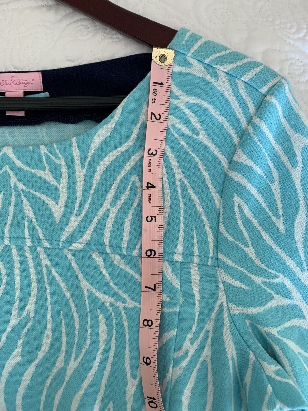 Lilly Pulitzer Blue Dress Large Shift Sleeves Self Tie Belt