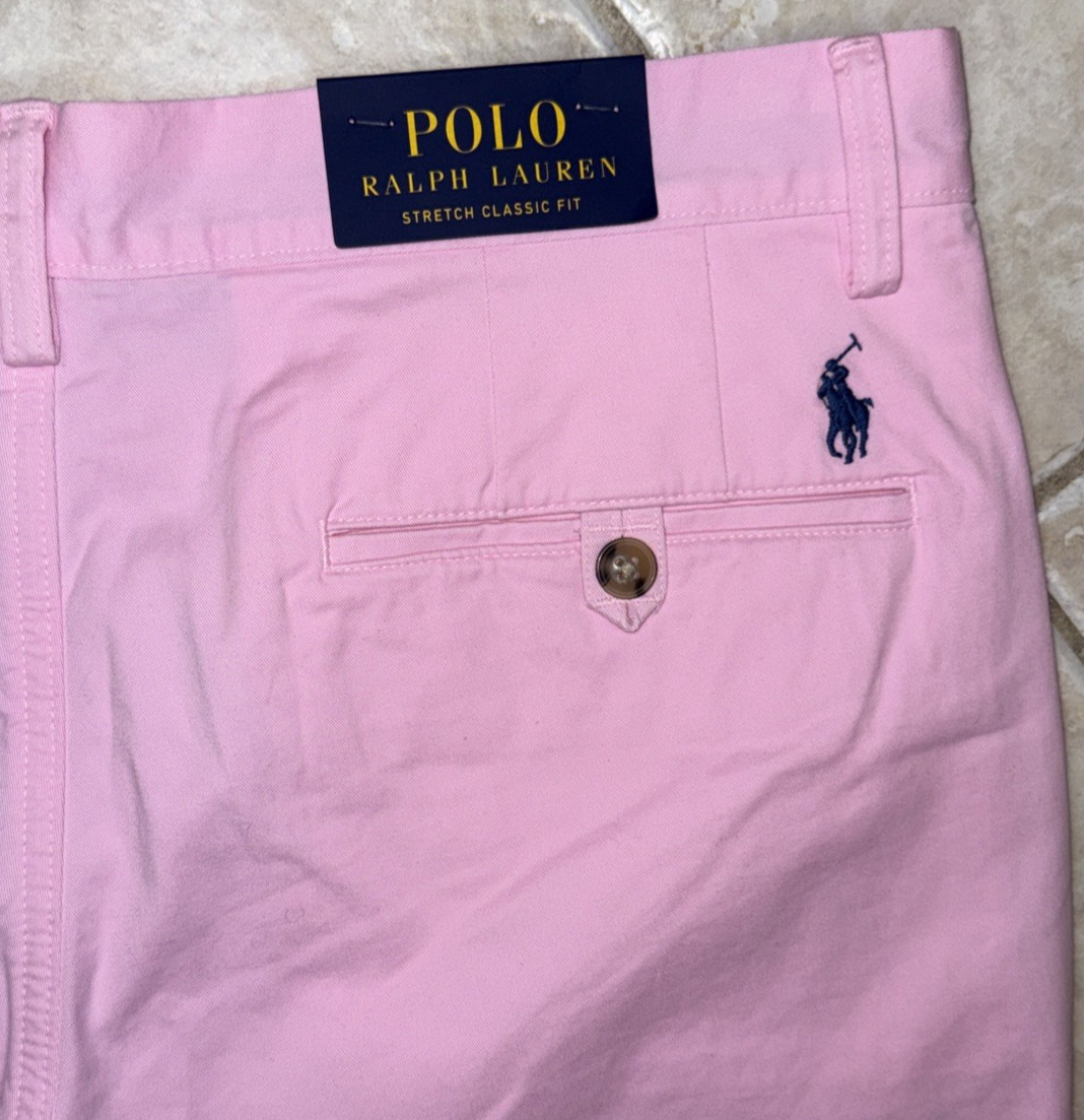 Polo Ralph Lauren Mens 33 Stretch Classic Fit 7″ Shorts Pink w/ Blue Pony NWT