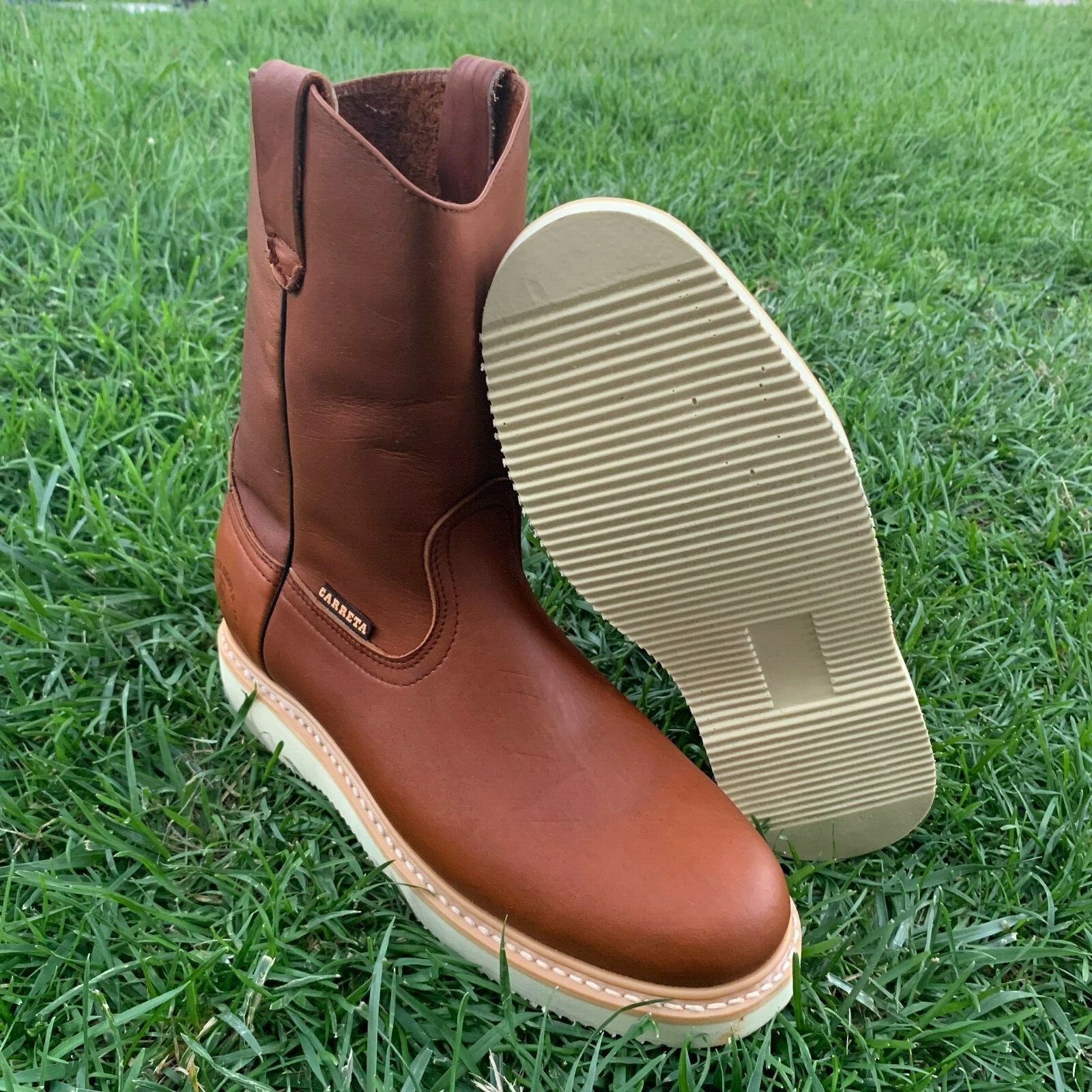 Men’s STEEL TOE Leather Work Boots Light Weight Pull On Water Oil Resistant 415