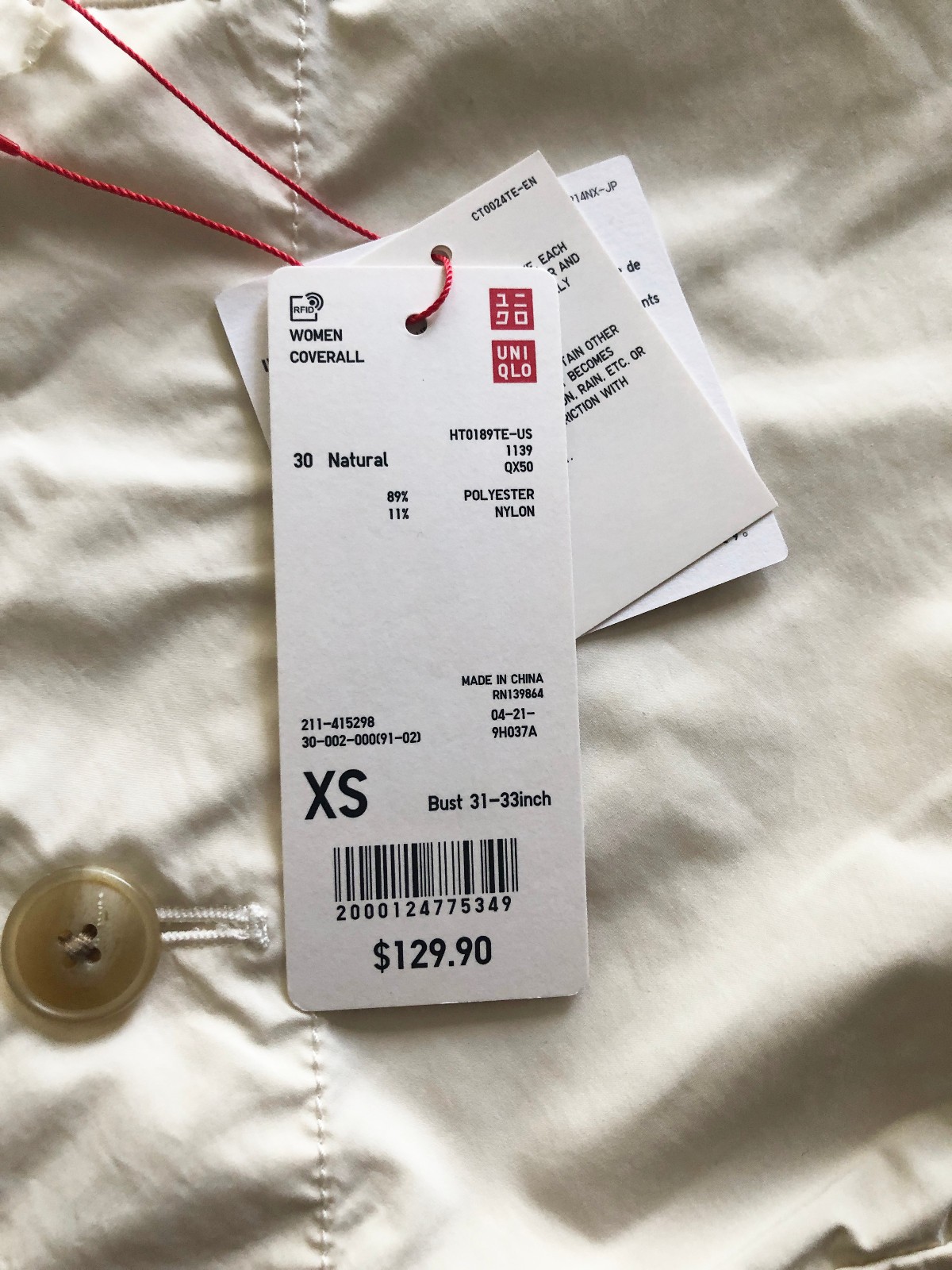 Uniqlo Women Coverall Jacket IDLF (INES DE LA FRESSANGE) in Natural XS – NWT