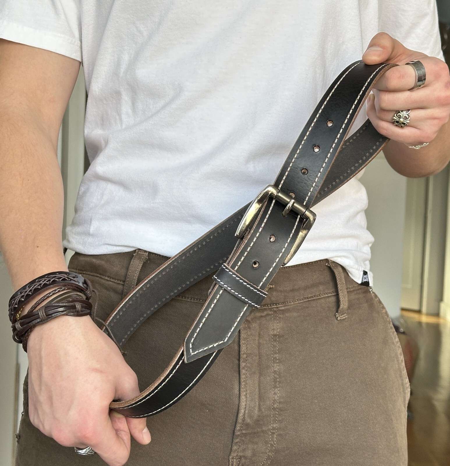 Handmade Heavy Duty Leather Work Tool Gun Belt 1.5″ Thick Belt Removable Buckle