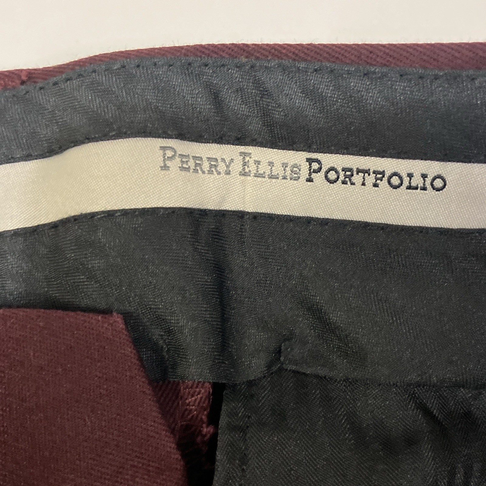 Perry Ellis Portfolio Men’s Burgundy Cotton Twill Solid Pleated Dress Pants 32W