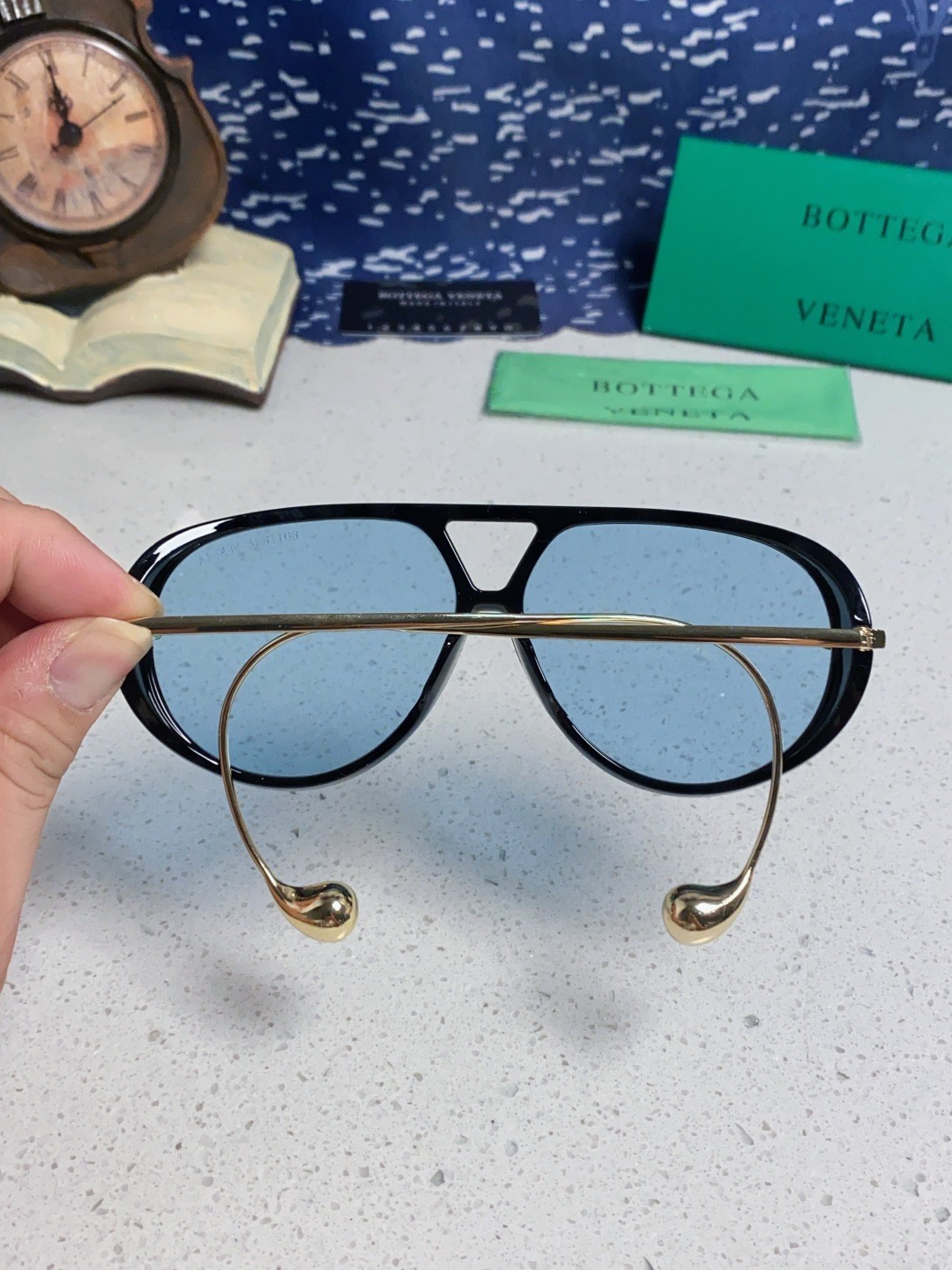 Bottega Veneta BV1273S Sunglasses Black Frames Blue Lenses 63-12-175