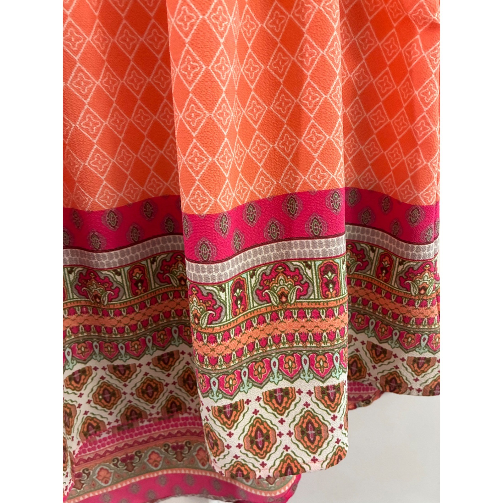 Fig and Flower Orange Pink Floral Geometric Sleeveless Blouse TIL1123 Large