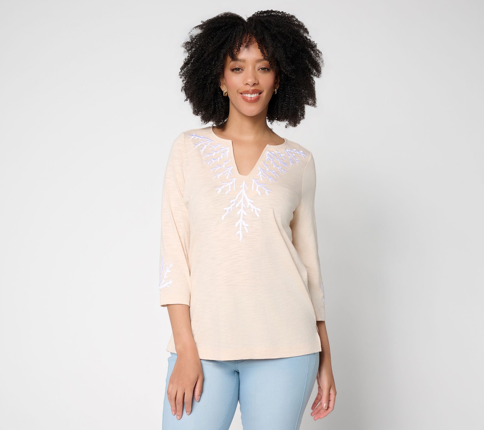 Belle by Kim Gravel Belle Beach by Kim Gravel Slub Knit Coral Cabana Top Sand Do