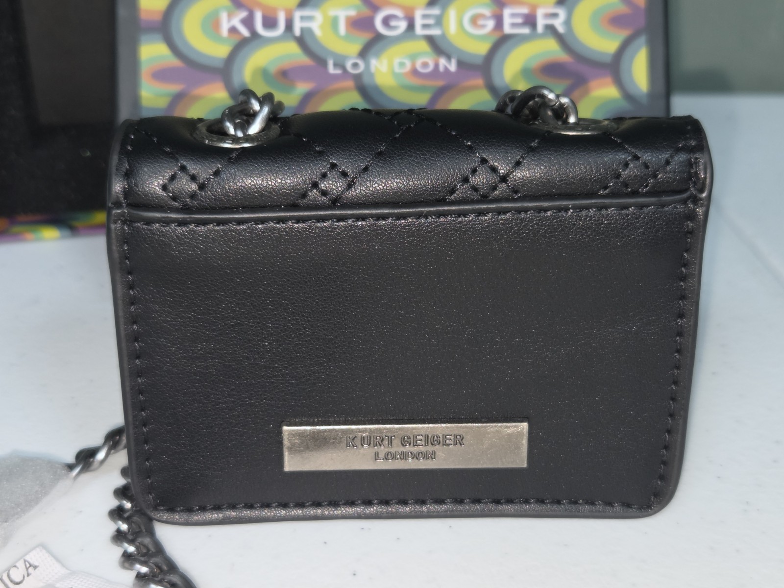 New! Kurt Geiger London Black Mini Crossbody Chain Strap Eagle Logo Snap w/ Box