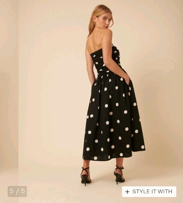 Black Polka Dot Bandeau Felicity Midi Dress size 8/S