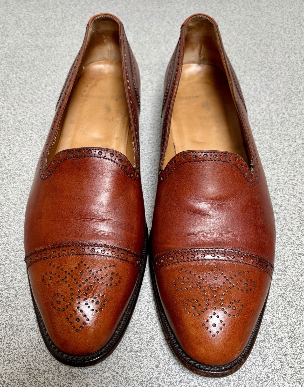 Vintage Polo Ralph Lauren Leather Loafers Size 11D Made In Italy Brogue Toe