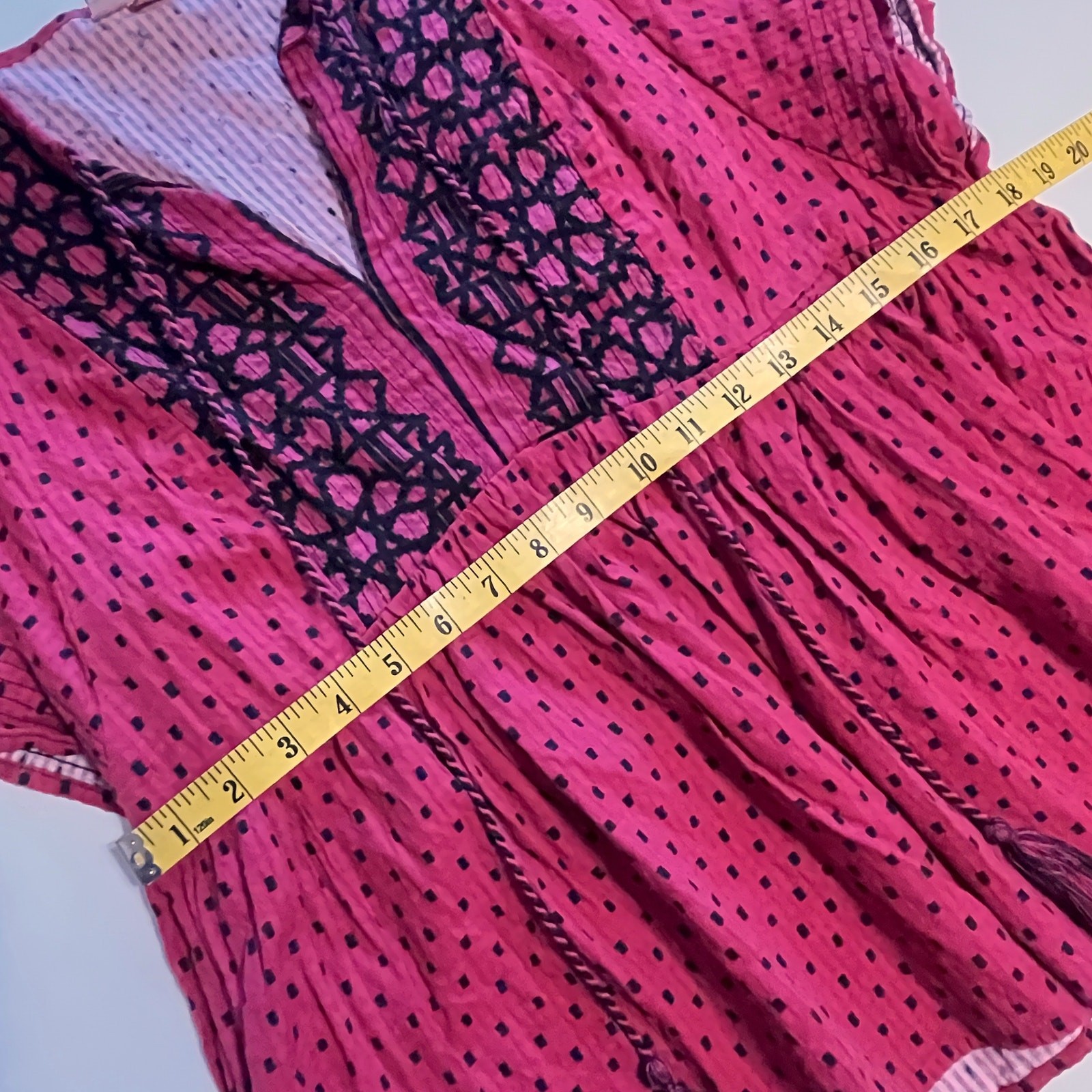 Knox Rose Embroidered Peasant Top Womens Medium Hot Pink & Black Boho Babydoll