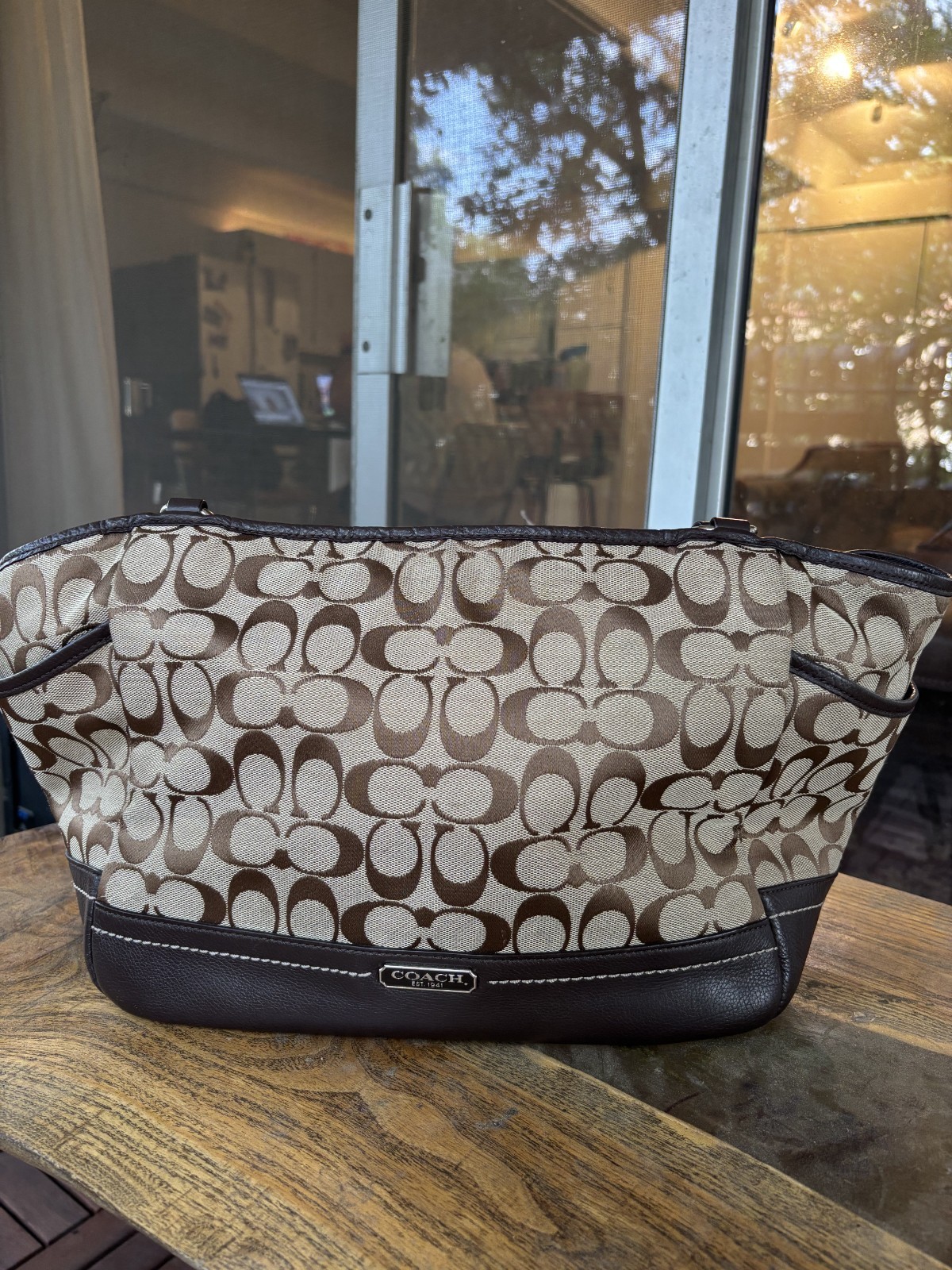 Coach Park Signature Carrie Tote F23297 Shoulder Bag Brown Leather Vintage