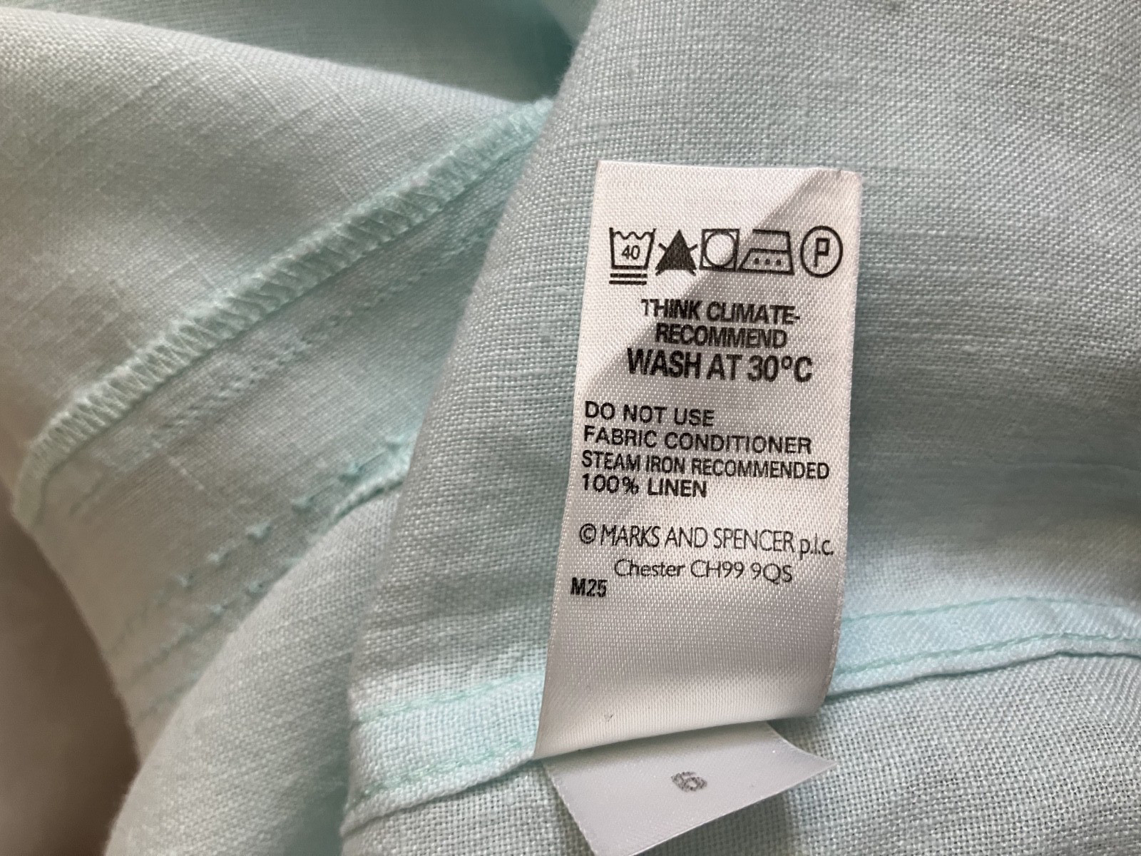 M&S Autograph 100% Linen Tunic Top M (38″-40″) Aqua Short Sleeve Blouse