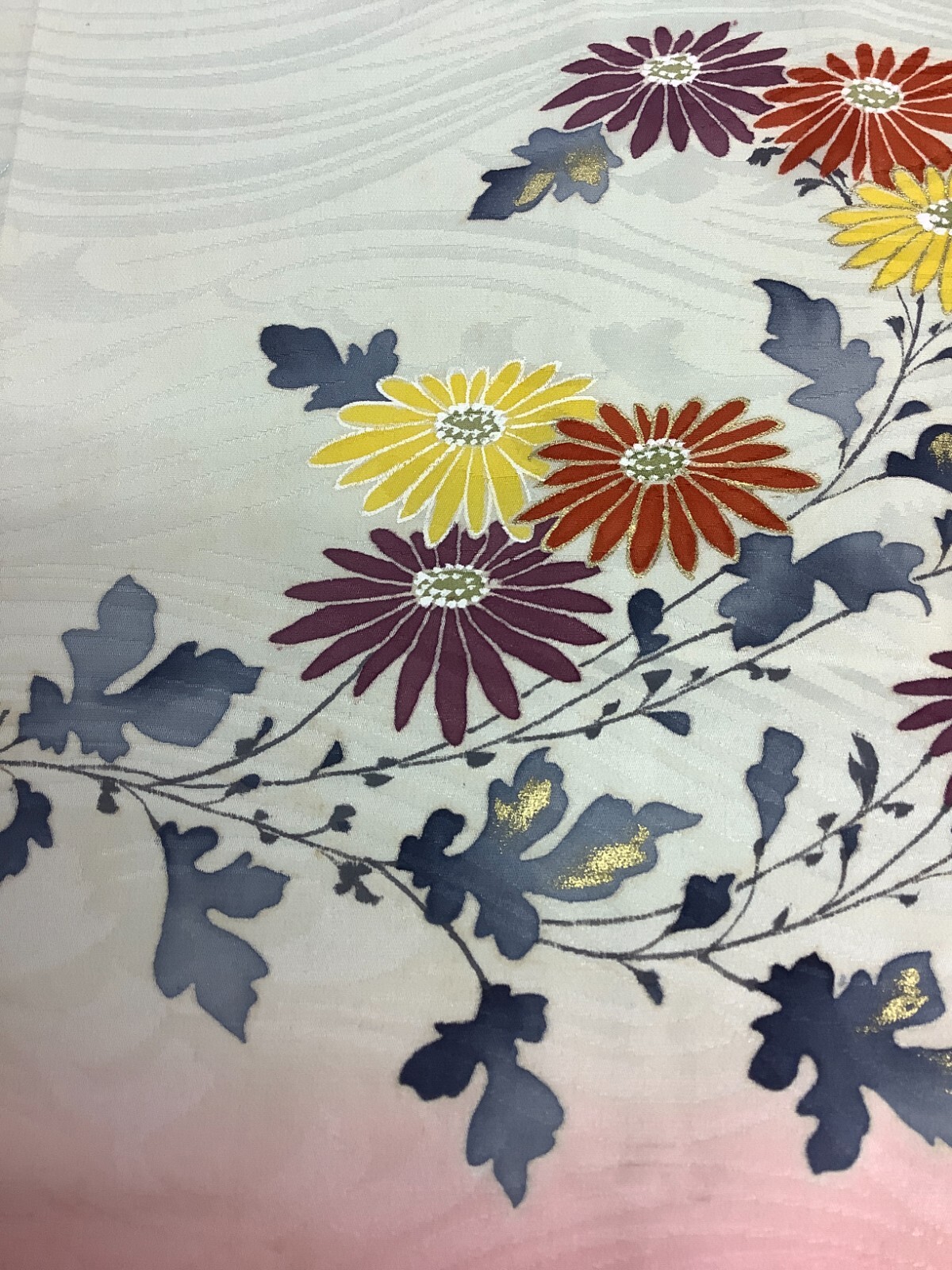 Japanese Vintage Kimono Fabric cloth Boro Light green Flower Dirt 49.6×13.7in