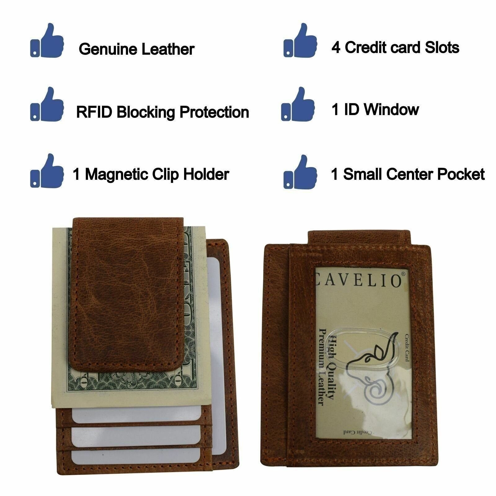Money Clip Leather Wallet For Men Slim Front Pocket RFID Blocking with Super Str