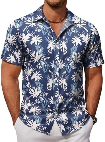 Coofandy Mens Hawaiian Shirts Short Sleeve Button Down Aloha Shirt Casual Beach