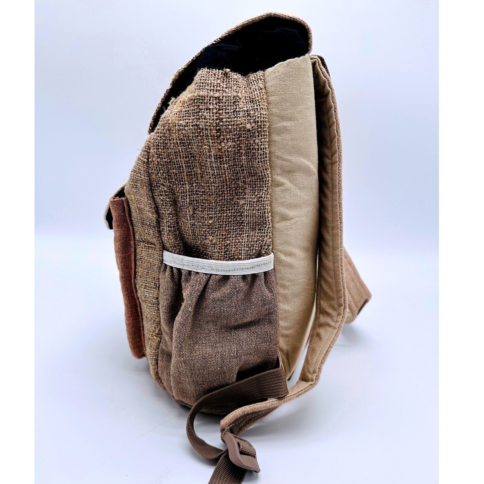 Boho Hemp Jute Backpack Brown Tan Striped Woven Hippie Rucksack Small Medium