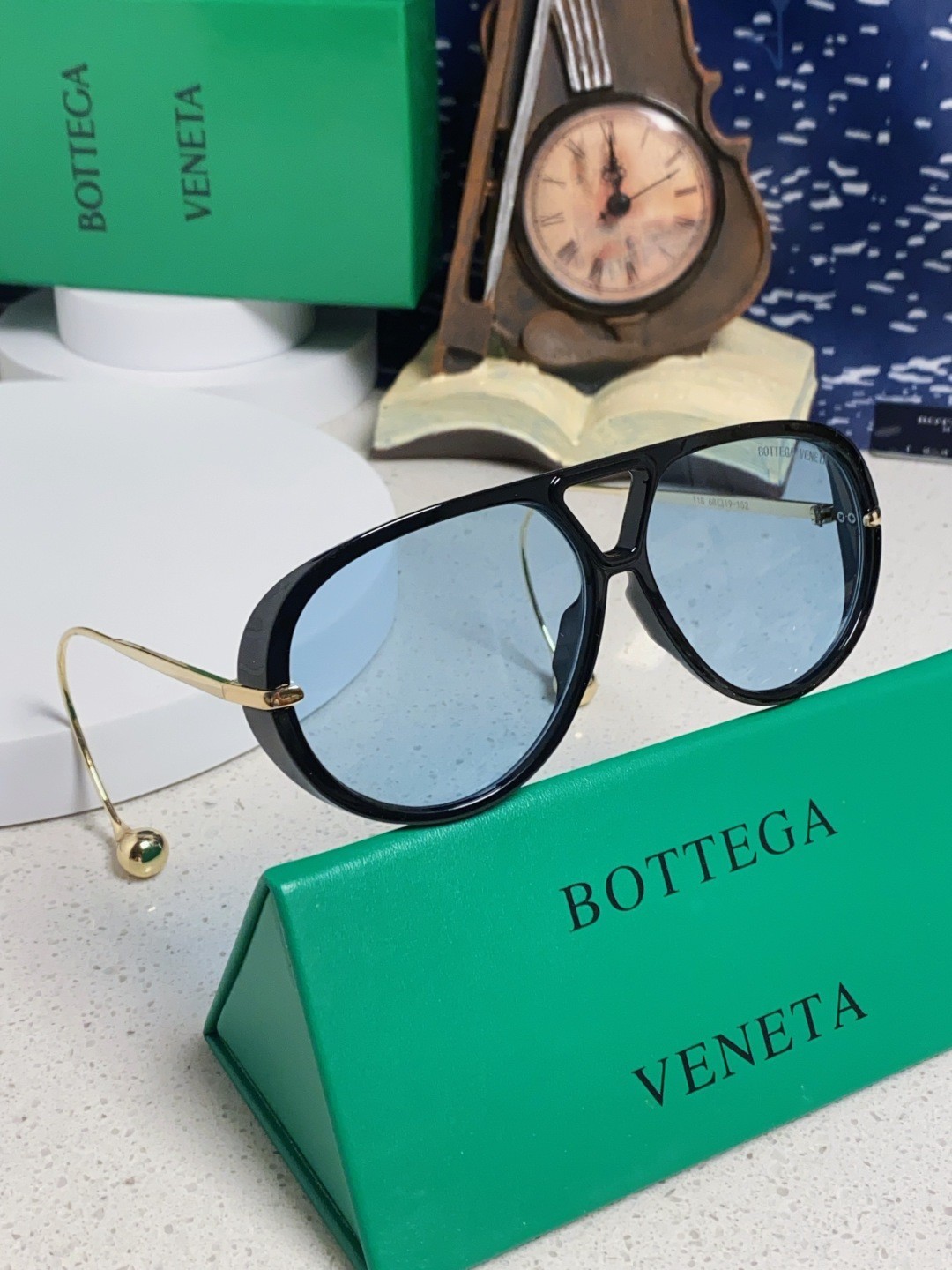 Bottega Veneta BV1273S Sunglasses Black Frames Blue Lenses 63-12-175