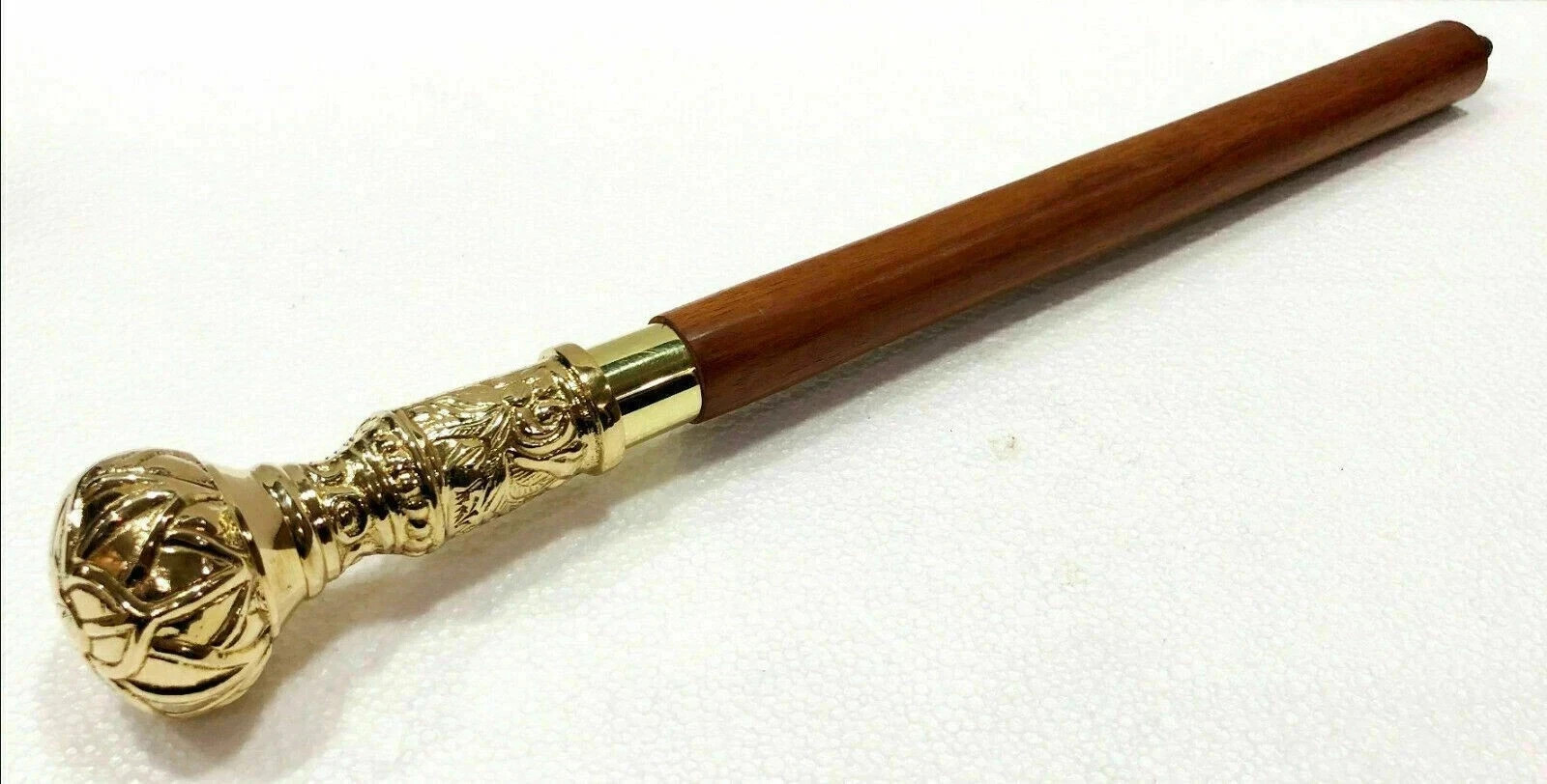 Antique Brass Victorian Designer style Handle Wooden Walking Cane Stick Vintage