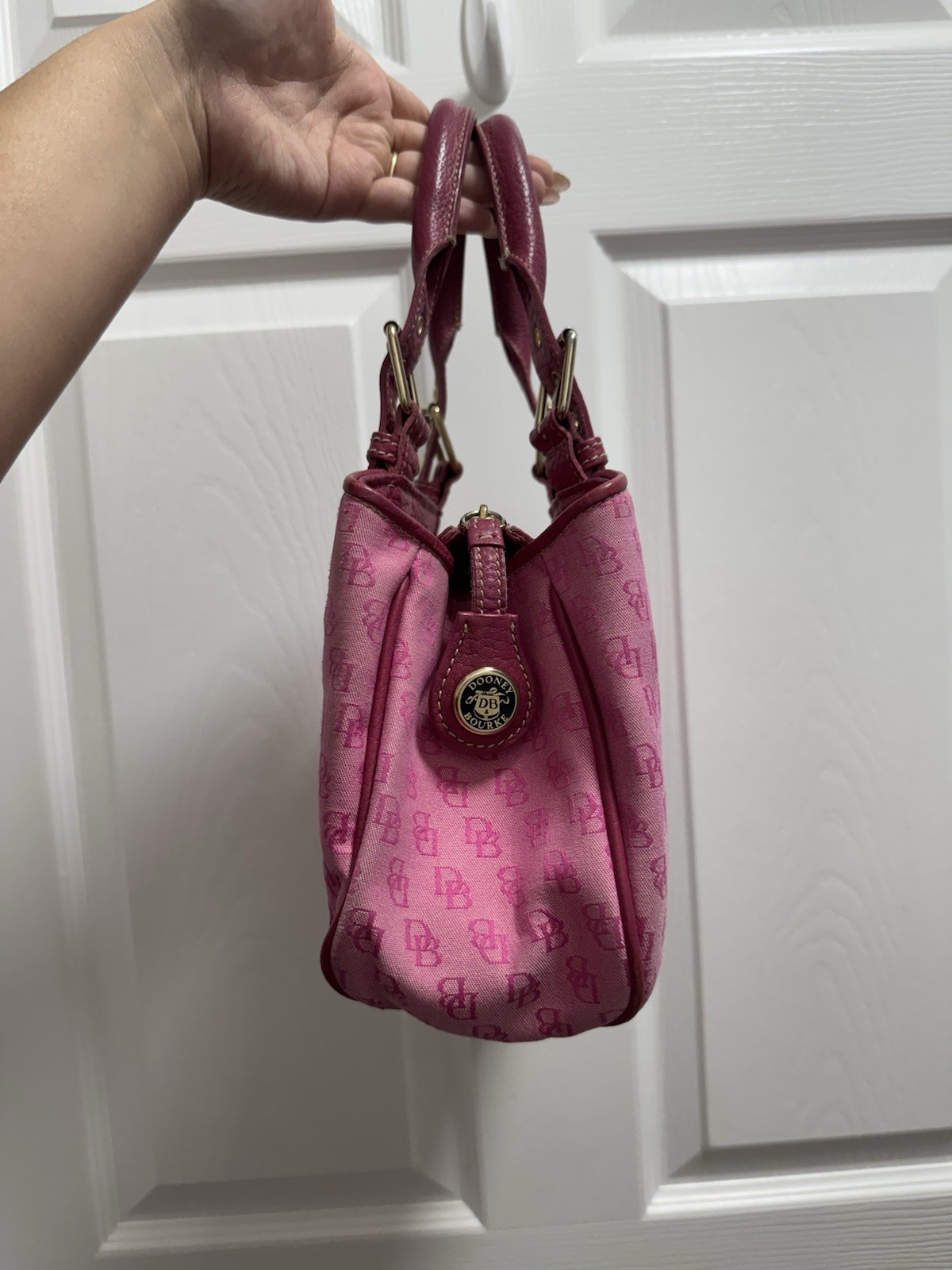 Dooney & Bourke Pink Monogram Satchel Top Handle Bag Double Handles