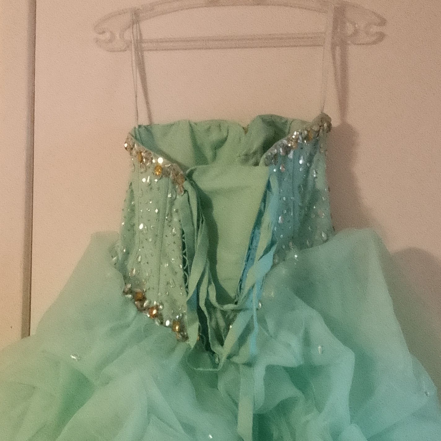 Mori Lee by Madeline Gardner Light Blue Ball Gown with Gold Accents