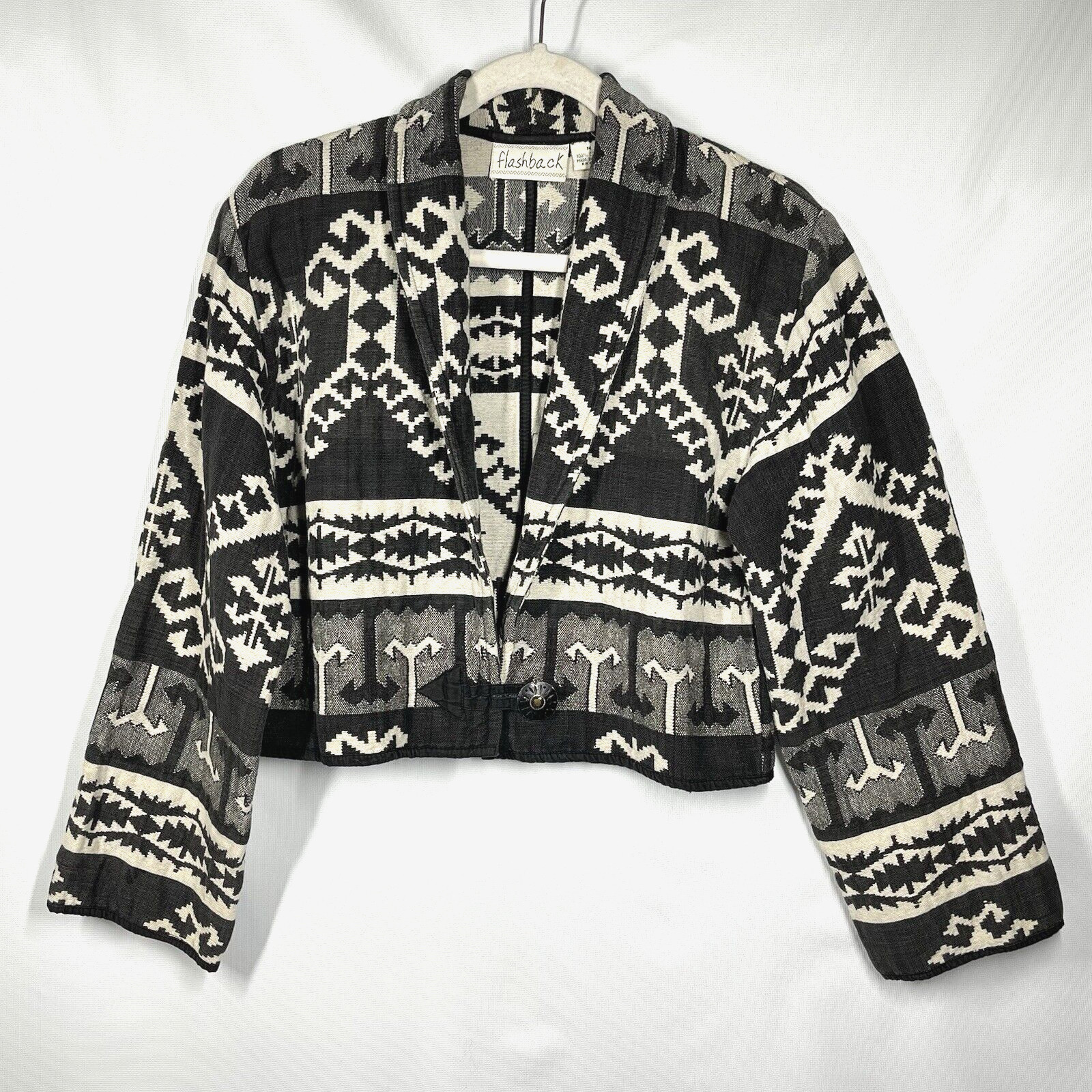 Flashback Jacket Womens M Aztec Southwestern Cropped Cowgirl Tapestry Boho Vtg