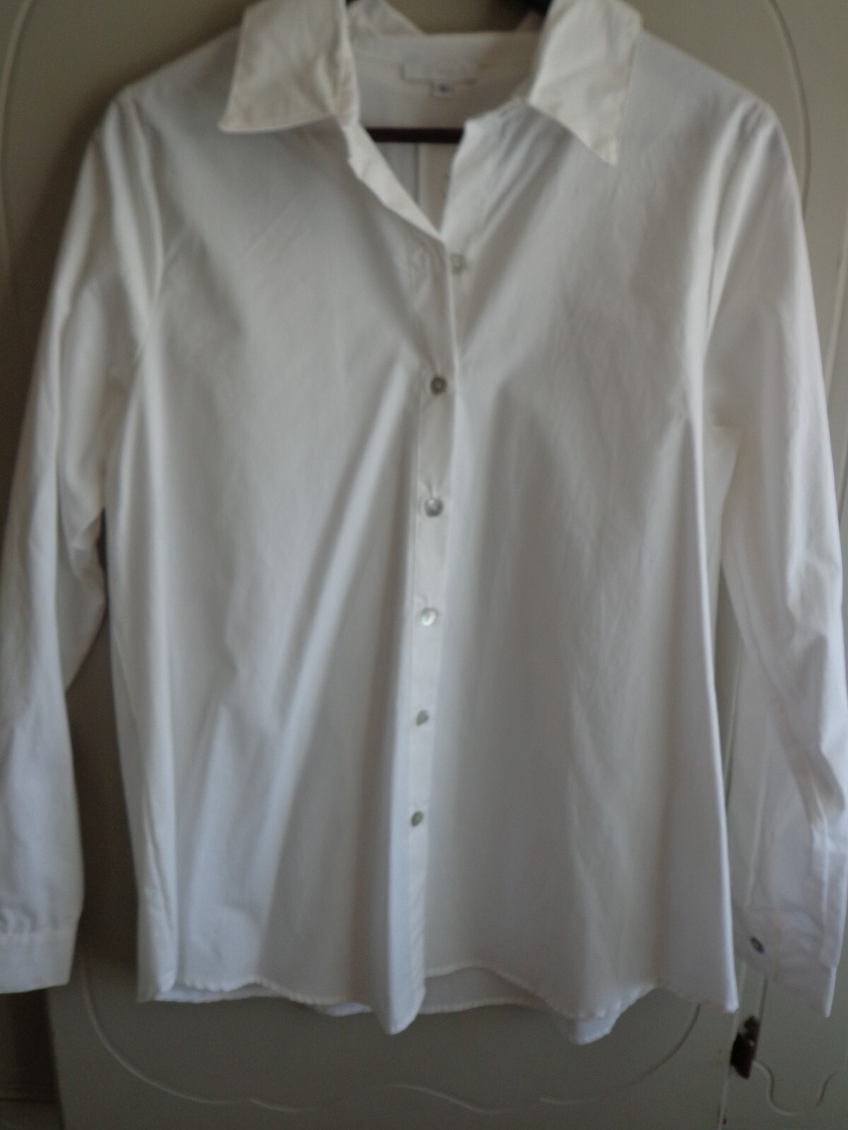 NWT I Love Linen Hi-Lo Button Down Blouse S White Long Sleeve Button Cuff