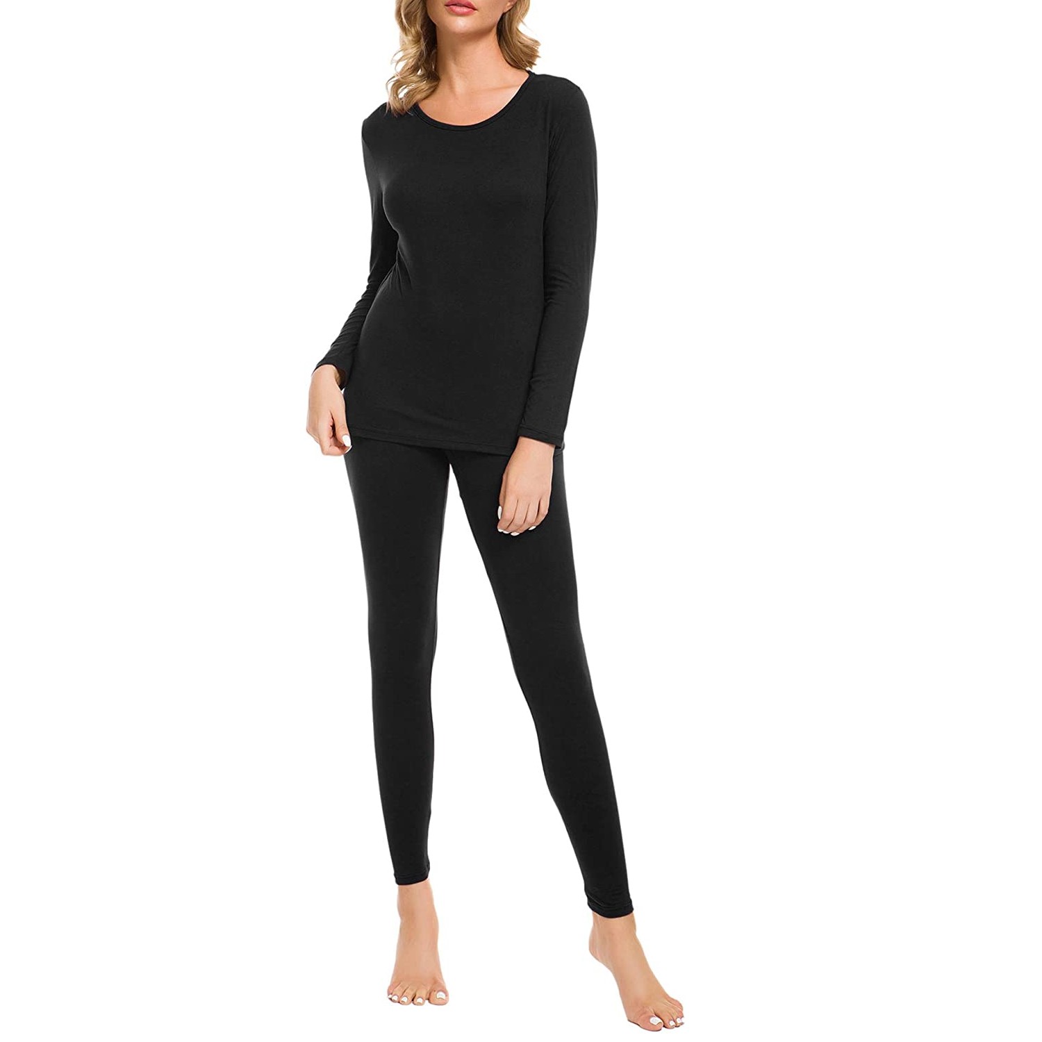 Womens Ladies Winter Ultra-Soft Fleece Lined Thermal Top & Bottom Underwear Set