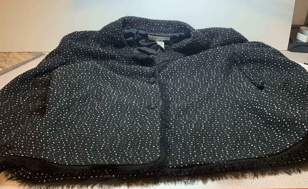 Sag Harbor Womans 2-Button Black tweed Blazer-Organza Frayed Trim-Size 22W(C11)