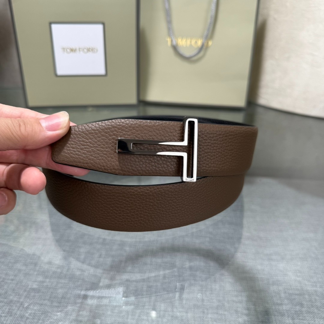 Tom Ford Reversible Belt Leather Brown / Black Belt T-Black Buckle