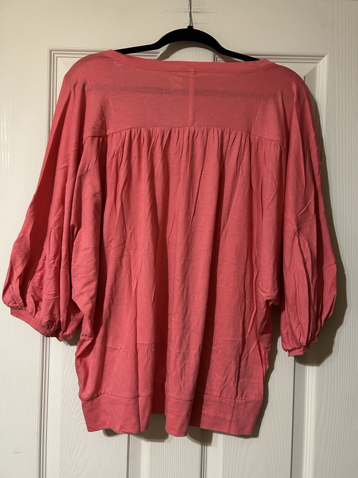 a.n.a. Women’s 1X Pullover Blouson Top Coral Boho Cottage Core NWOT