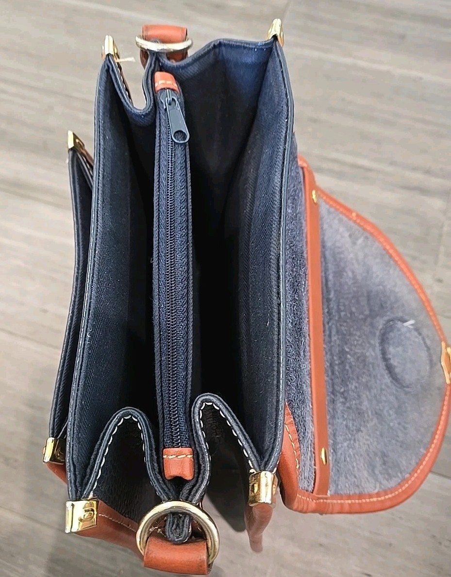 Vintage Dooney & Bourke All Weather Leather Spectator Bag Navy Push Lock Classic