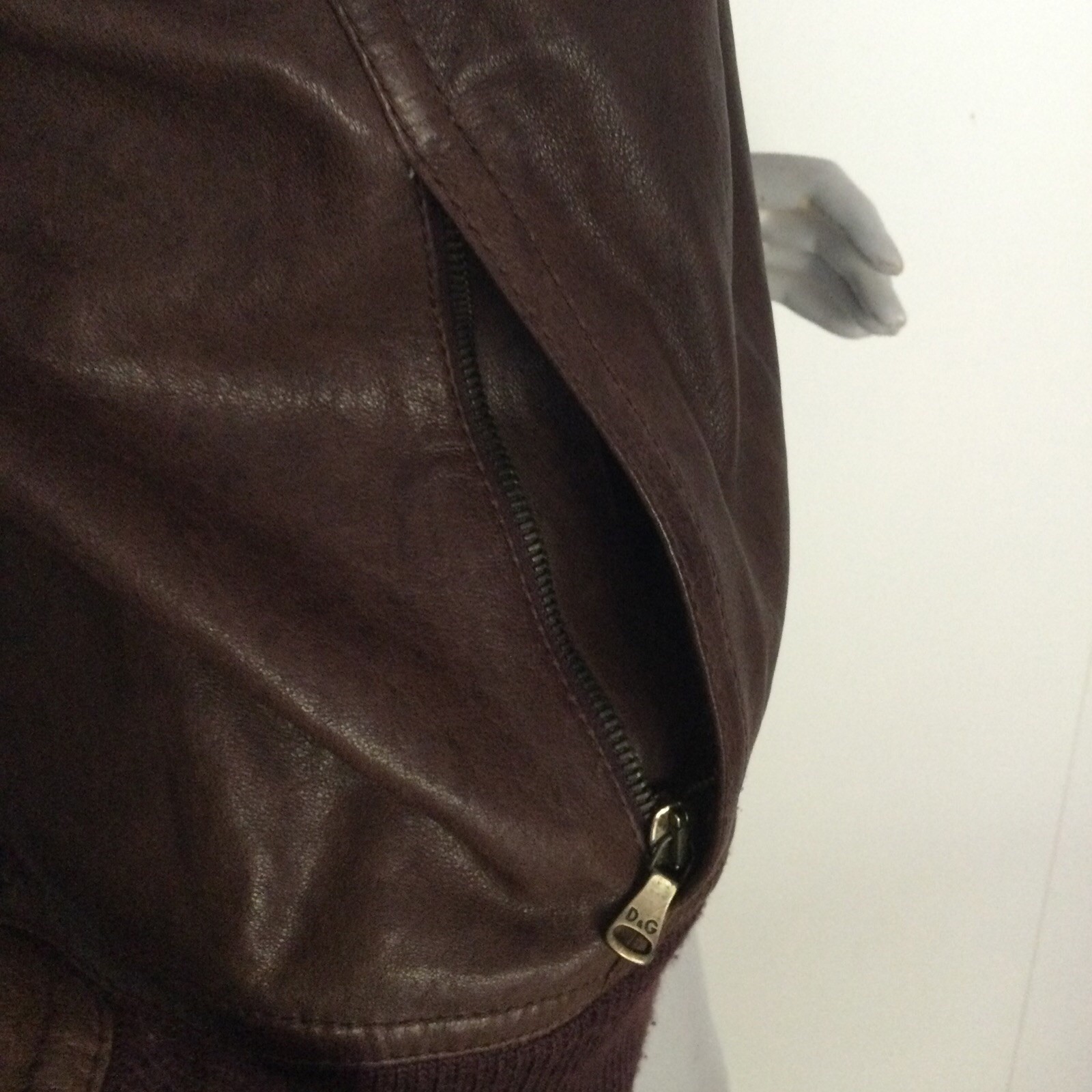 D&G Dolce & Gabbana Brown Leather Bomber Jacket Size IT 44