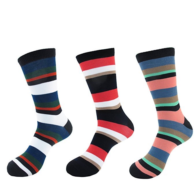 Men’s Rayon from Bamboo Casual Dress Striped Socks – 3 Pair – Assortment 3B