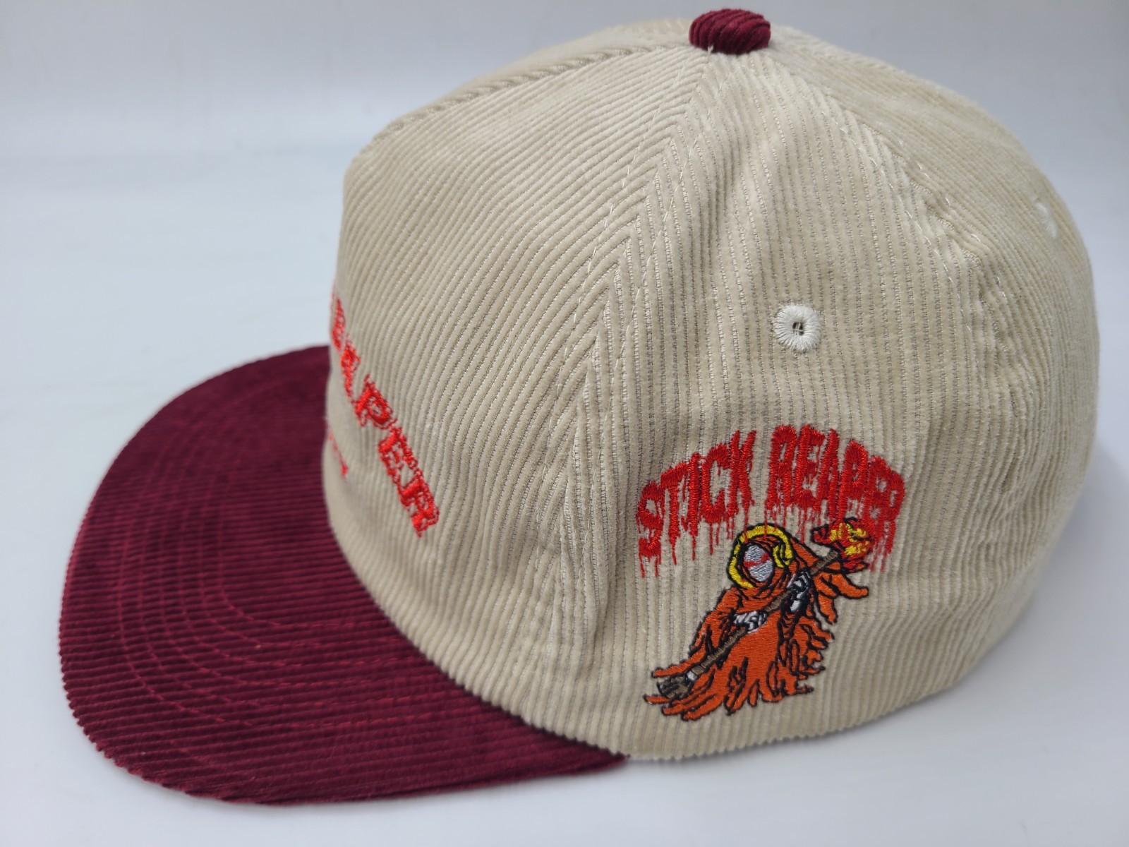 Stick Reaper University Corduroy Snapback Hat Cap Zach Lewis Ze’Shaun Beige Red