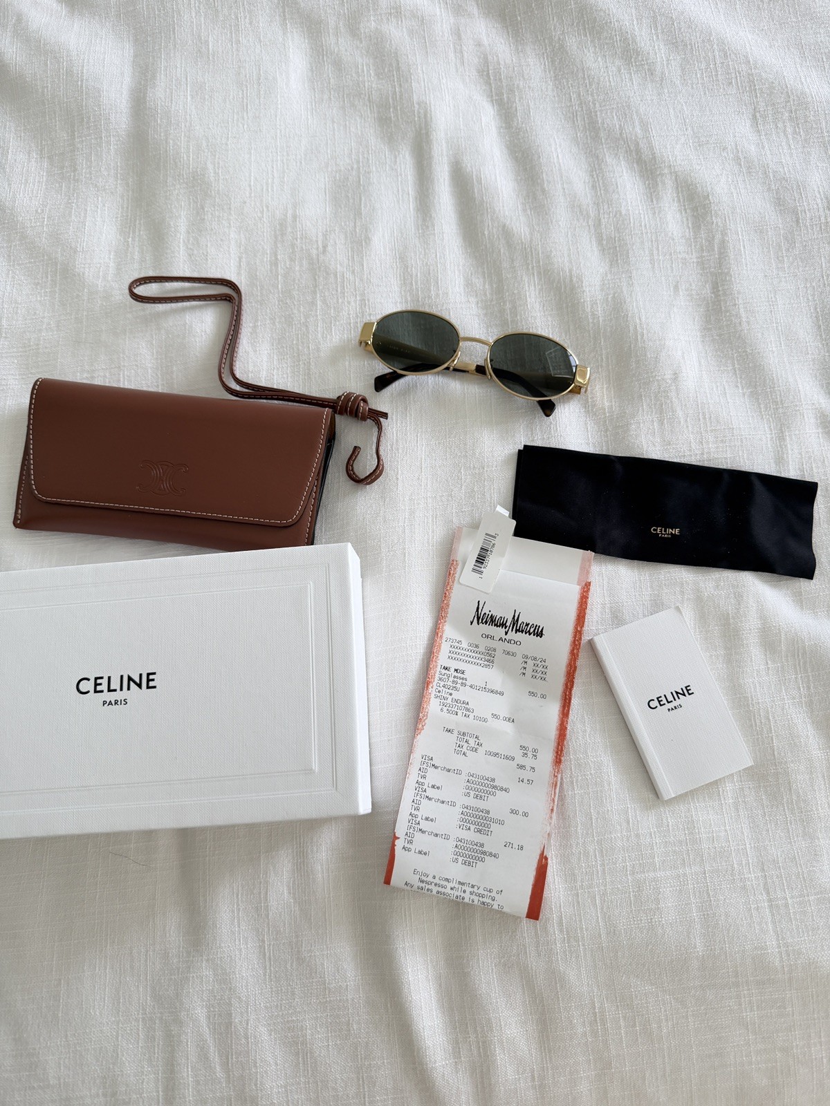 CELINE CL40235U 30N Triomphe Oval Sunglasses Gold Metal Green Lens