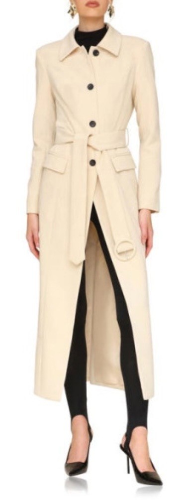 Avec Les Filles Modern Cutaway Belted Long Trench Coat Womens Size M