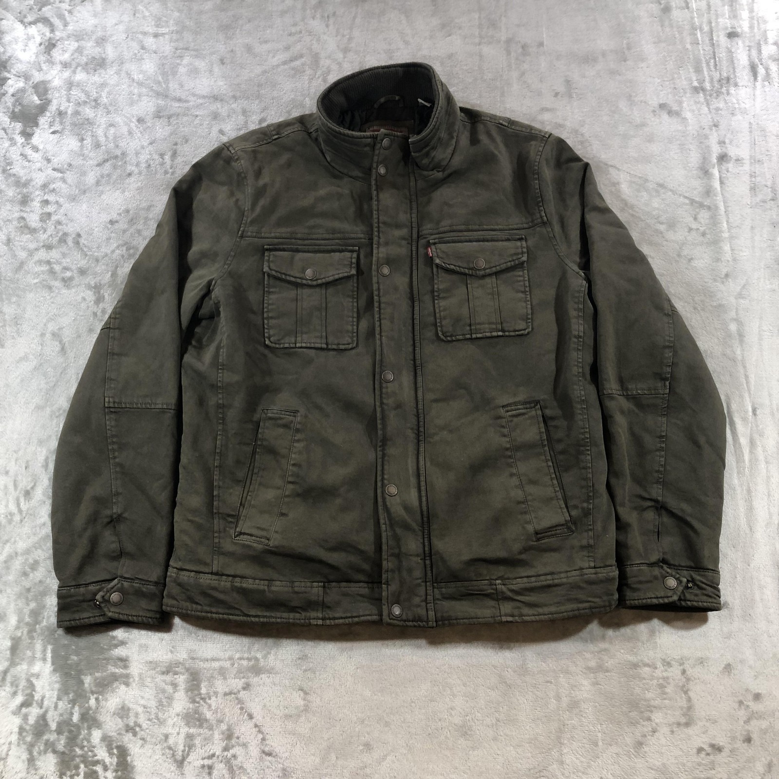 Levis Jacket Mens Medium Green Canvas Quilted Lined Field Military LM0CC046