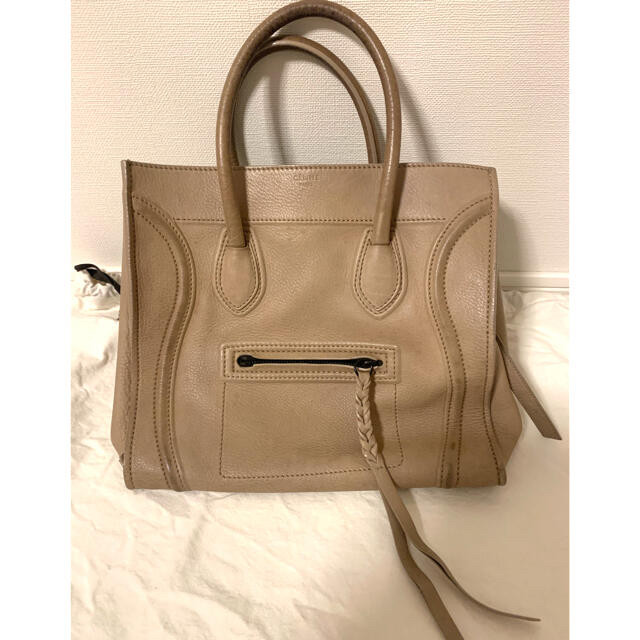 CELINE Luggage Phantom Tote Bag Handbag Shoulder Bag Leather Greige Authentic JP
