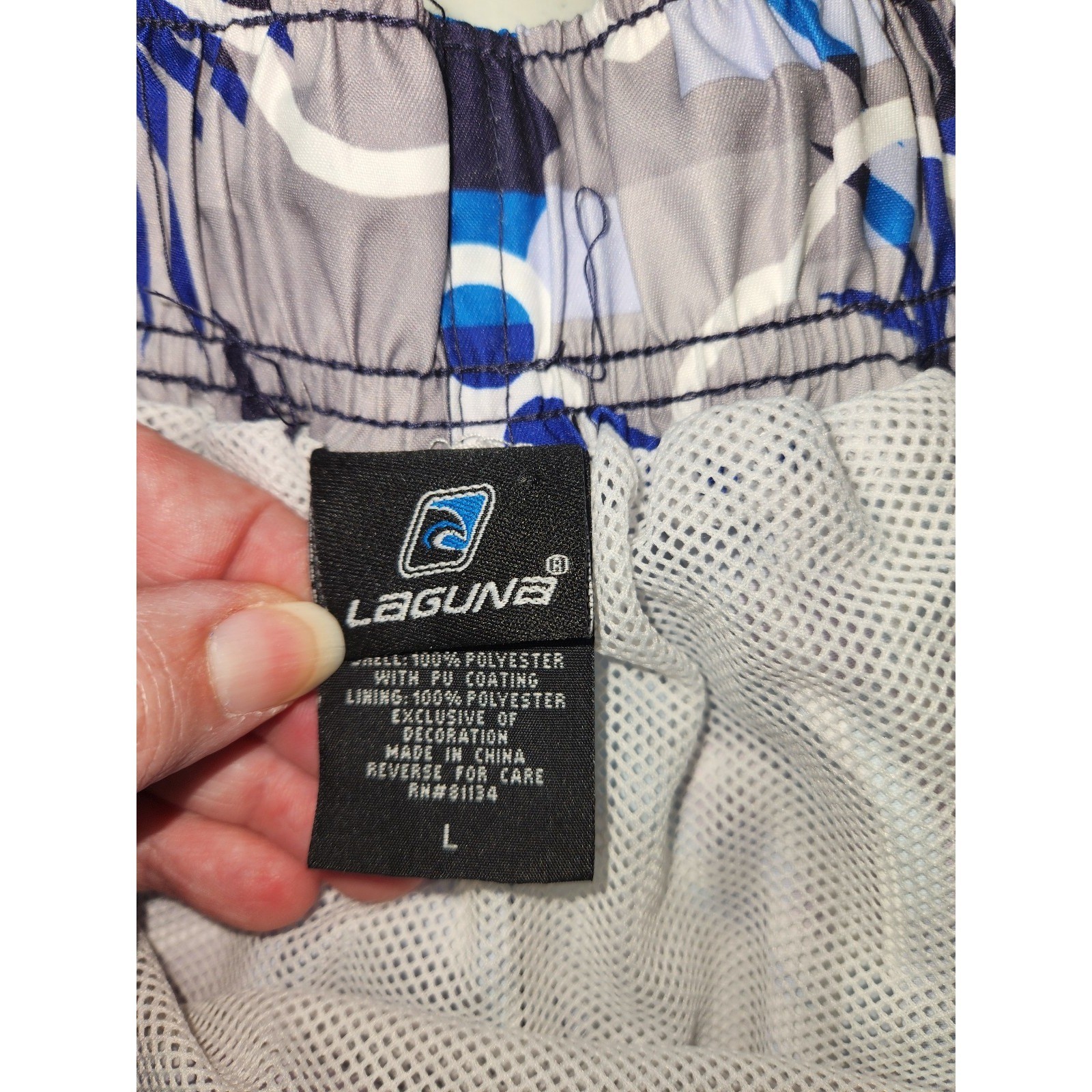 Men’s sz L Laguna Blue Tropical Patterned Swim Trunks Pockets