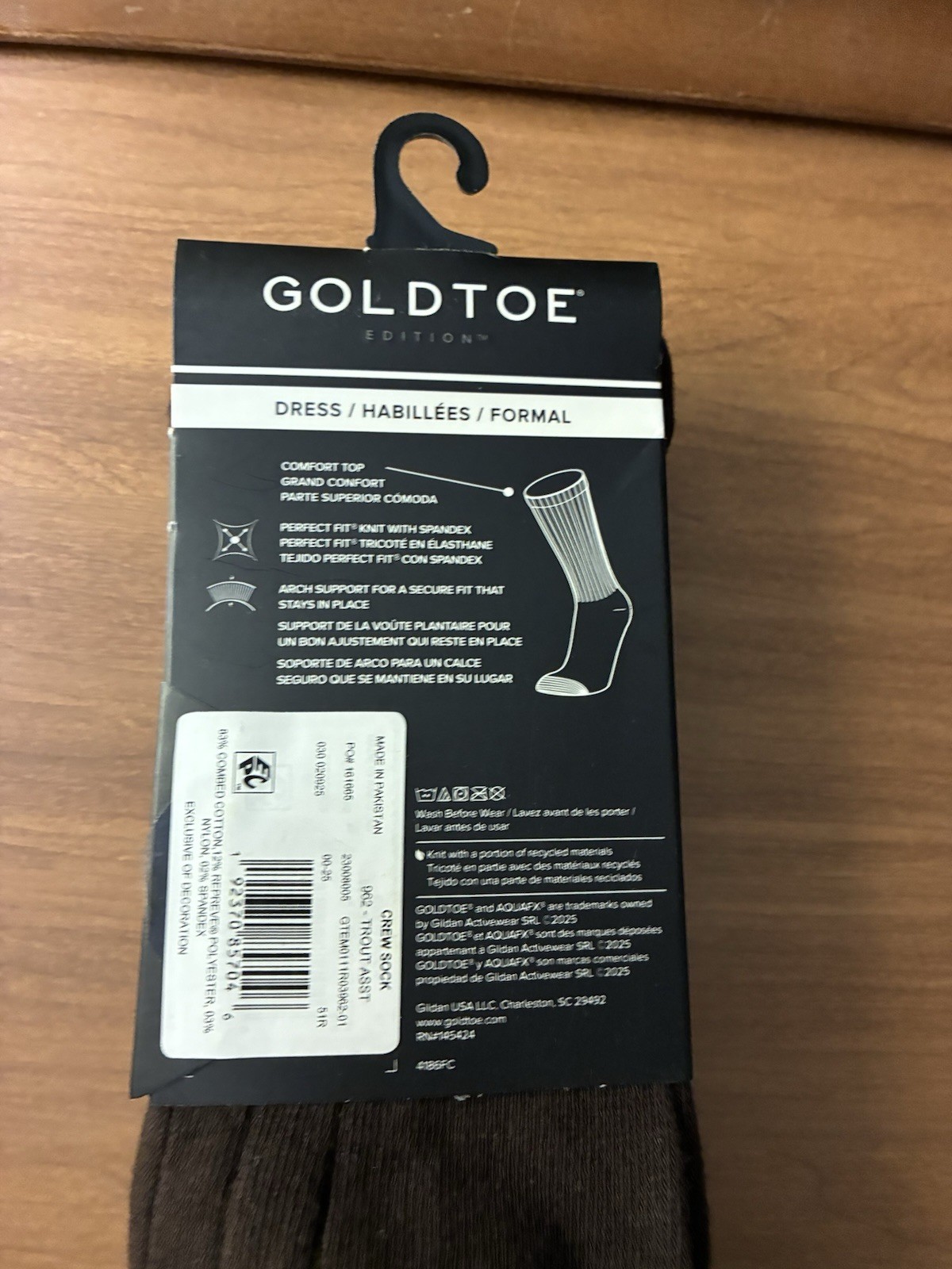 GOLD TOE Crew Socks 3 Pairs Embroidered Trout Fish Green /Gray/Brown Size 6-12.5