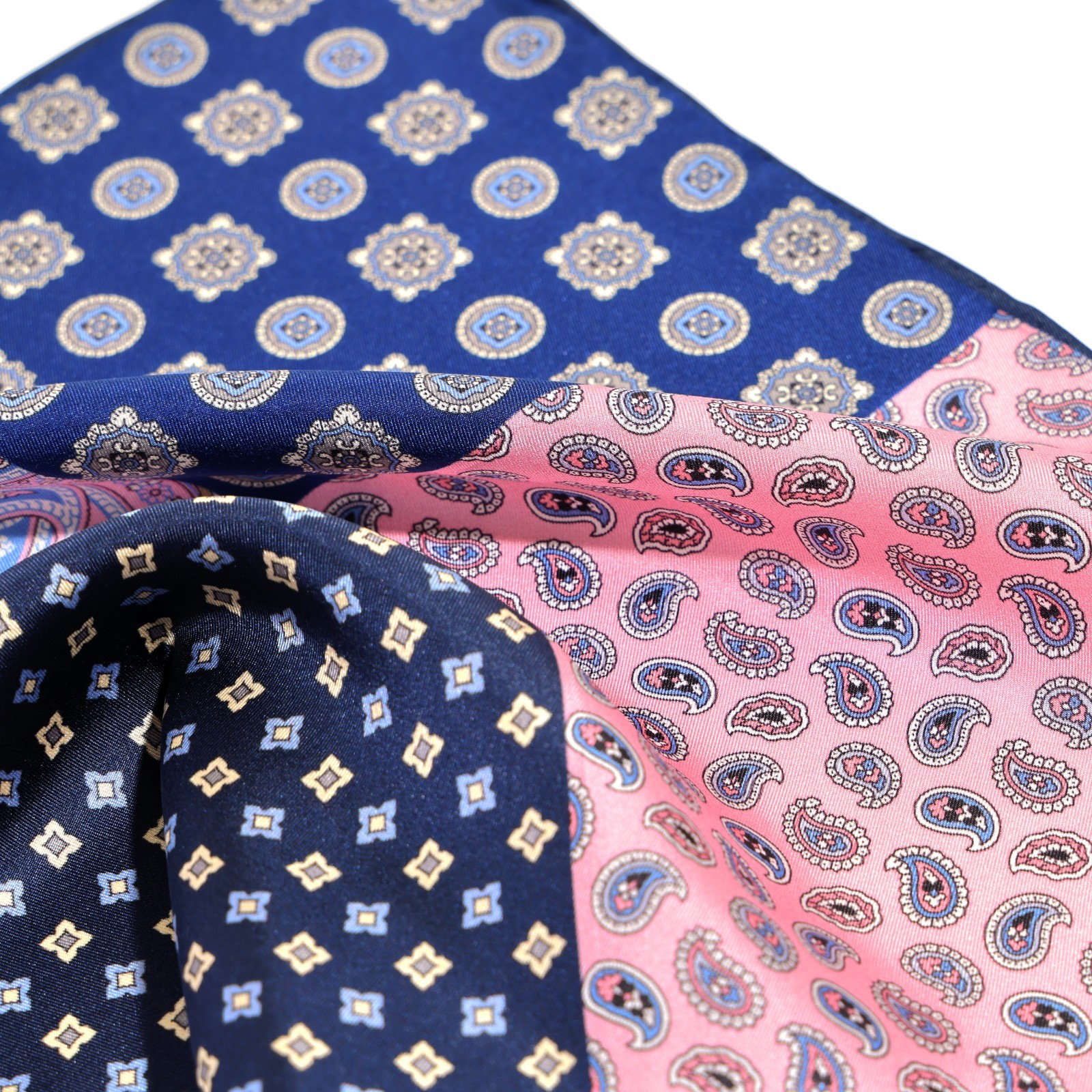 Men’s 100% Silk Multi-Color Paisley Geometric Pocket Square Hand Rolled 11.8″