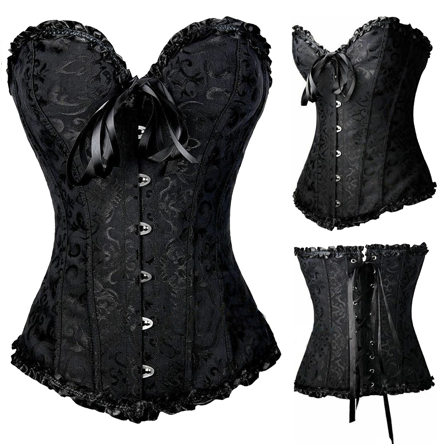 Sexy Women Corset Bustier Top Garter Steampunk Lace Up Overbust Lingerie Corset