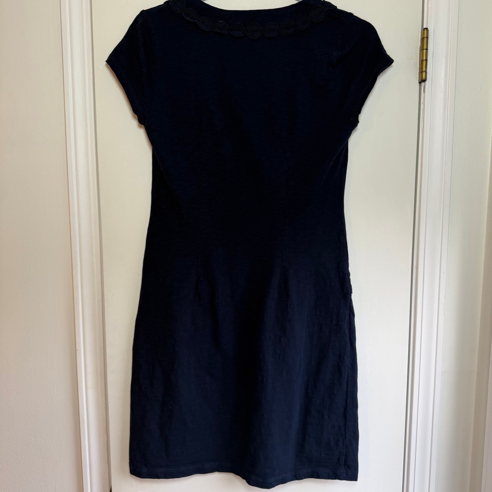 Boden Navy Blue Short Sleeve Cotton Dress with Scalloped Trim Pockets Size 6