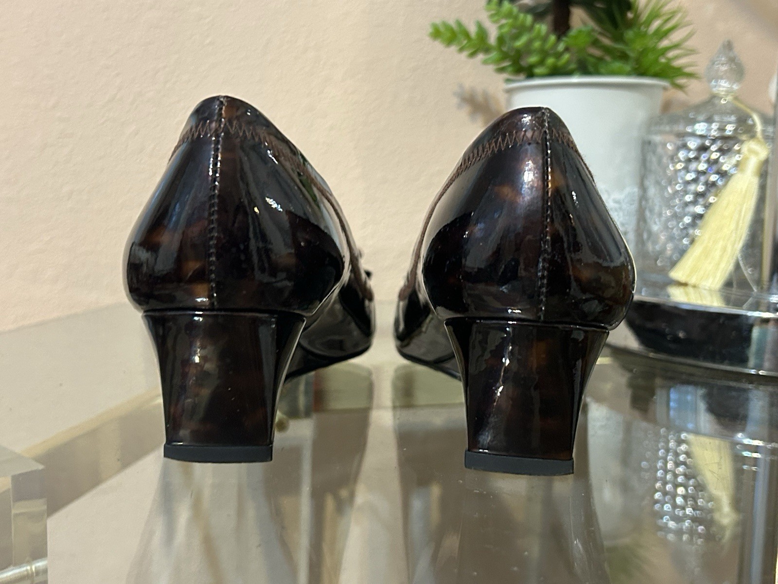 Stuart Weitzman Tortoise Patent Leather Brown Wedge Slip-On Pumps Size 7