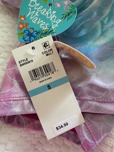 NWT Breaking Waves Girls’ 2-Piece Swimsuit | Mermaid Scale Print | Size 5