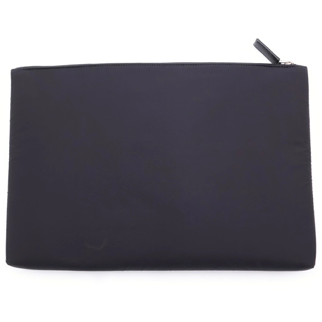PRADA Tessuto Nero Logo Plate Nylon Clutch Bag Pouch Black 2Ng015 New Condition