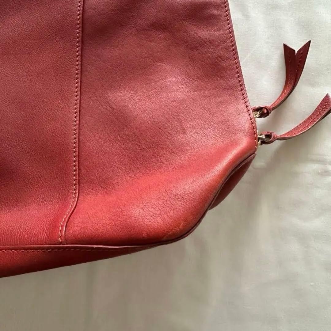 LONGCHAMP Red Leather Top Handle Bag Zip Expandable Women’s