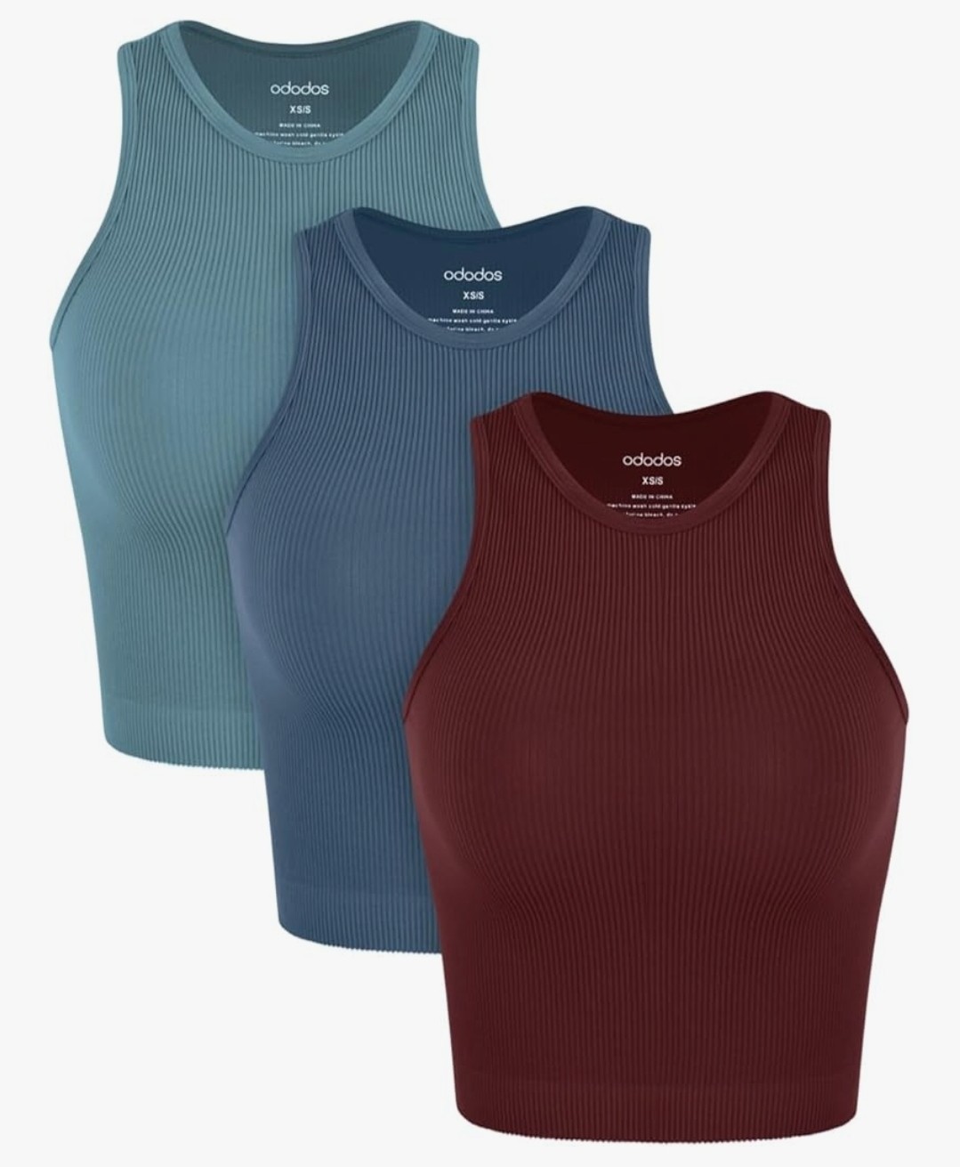 M/L ODODOS 3-Pack women’s Seamless Racerback Crop Tank , Ribbed Knit Soft Crop