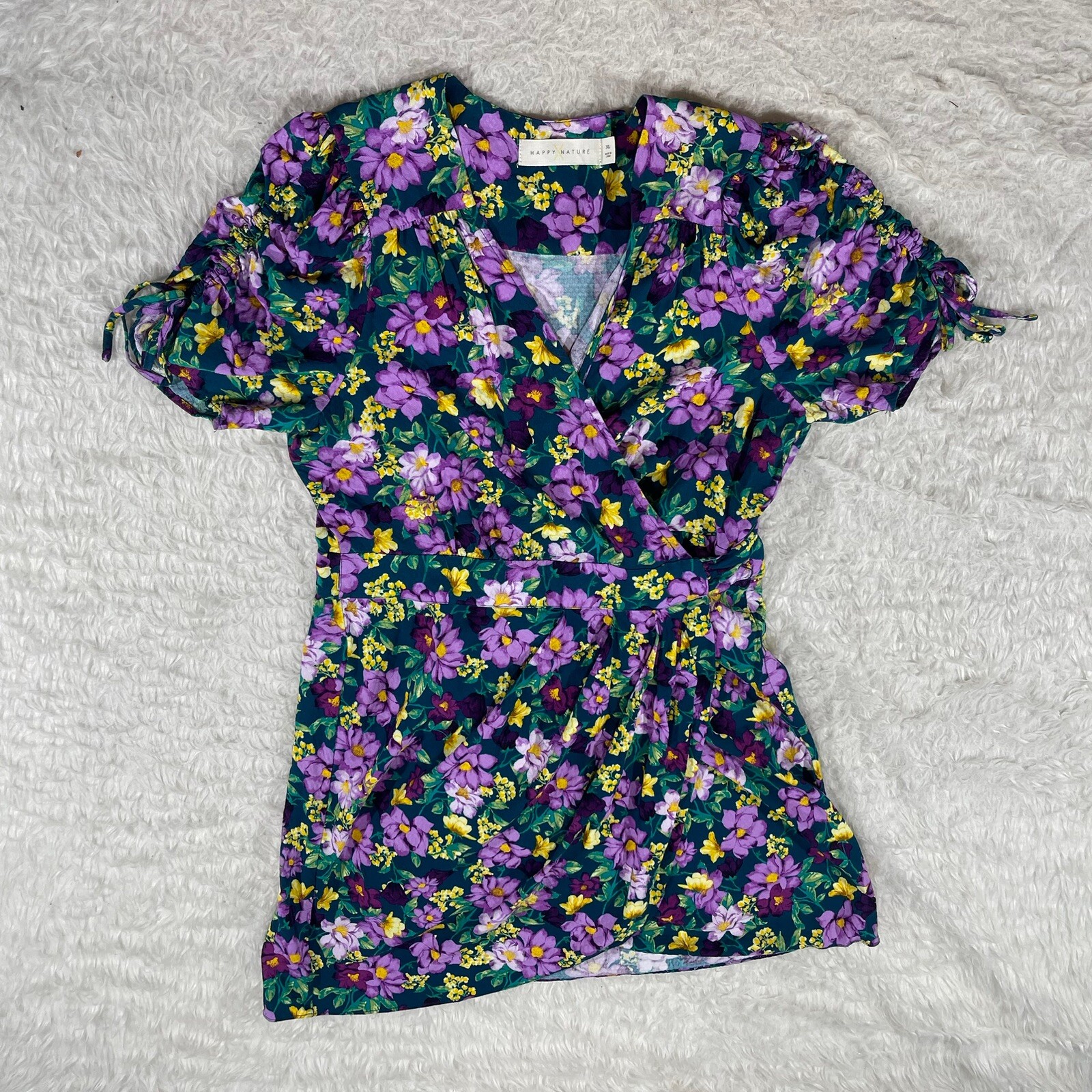 Happy X Nature Wrap Dress Size XL Womens Floral Short Sleeve J2